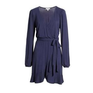 BP. Long Sleeve Faux Wrap V-Neck Dress Size XS/Extra Small Navy Blue Salute NWT